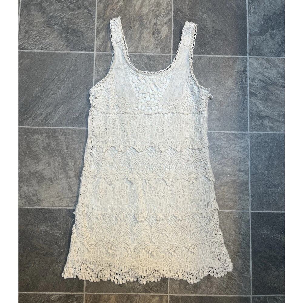Staring at Stars White Crochet Floral Tank dress M Boho Cottagecore Romance READ